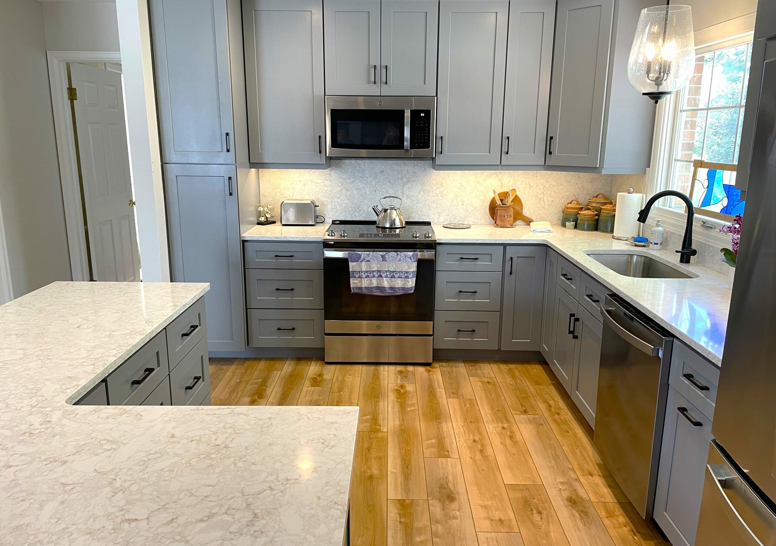 Updated gray kitchen remodel and countertop space