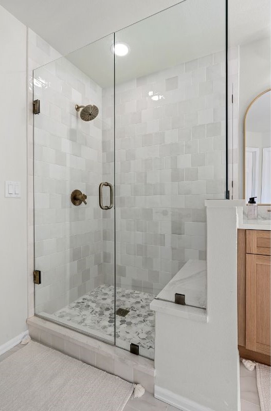 Custom white shower tile in Boulder